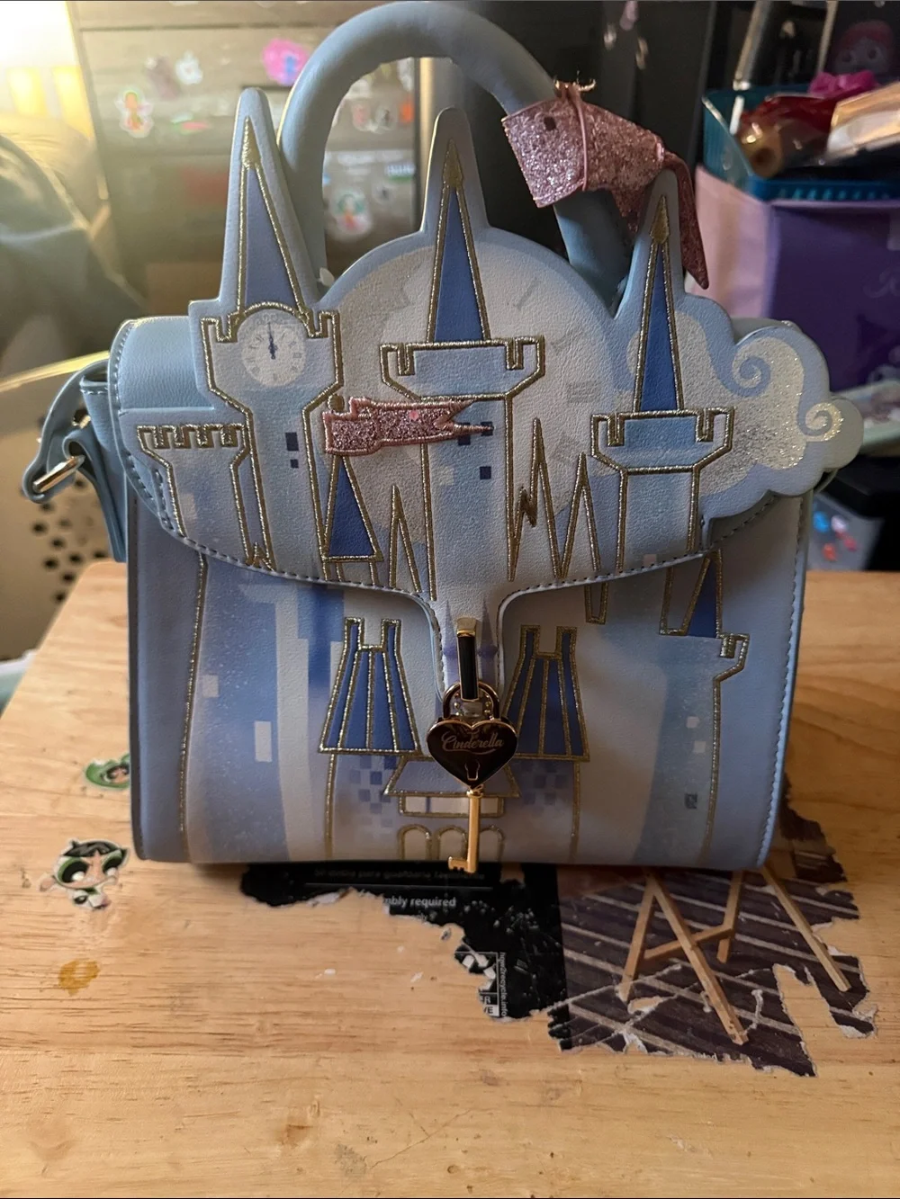 Danielle Nicole Light Blue Cinderella Castle Satchel with Pink Accent